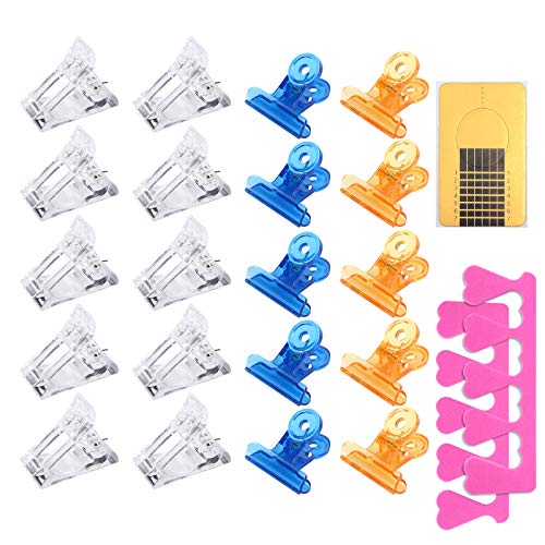 10pcs Nail Tips Clips for Quik Building Poly Gel,10pcs C Curve Nail Pinching Clips,Finger Nail Extension Builder Clamp Manicure Nail Art Tools with Nail Form Stcikers,Nail Separator for Acrylic Nails