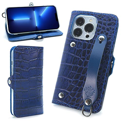 【売り切り】 EFGS iPhone13Proと互換性のある 手帳型 ケース エンボスクロコ ブルー MSポケット 【右開き】 iPhone13Pro対応ケース TPU 栃木レザー 革 本革 日本製 リッキーズ