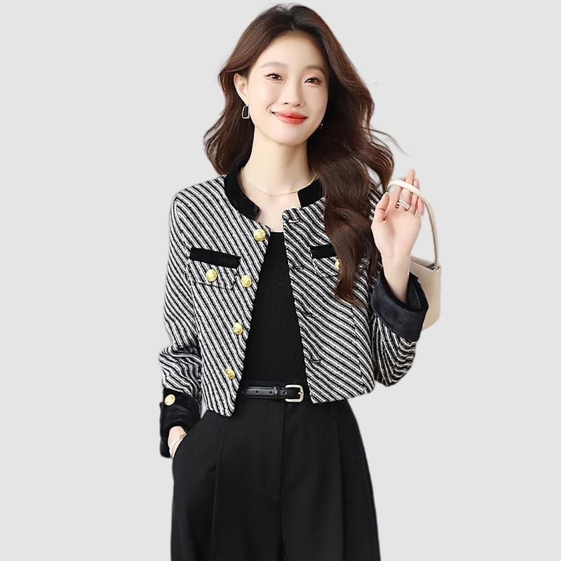 Veste courte texturée à boutonnage simple et finitions patchwork