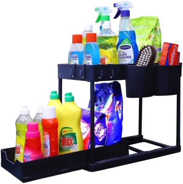 Zircona Under Sink Storage Kitchen Organiser with 4 Hooks 2 Hanging