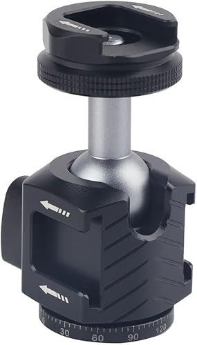 Miniatura 7 de Rigdance Mini cabezal de bola de soporte de zapata fría, cabeza esférica panorámica con tornillo de 14, tres adaptadores de montaje de zapata para