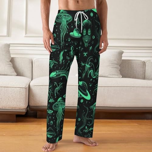 Green Lines Cryptid Pattern Mens Pajama Pants Print Lounge Pant PJ Bottoms Sleepwear Loungewear2