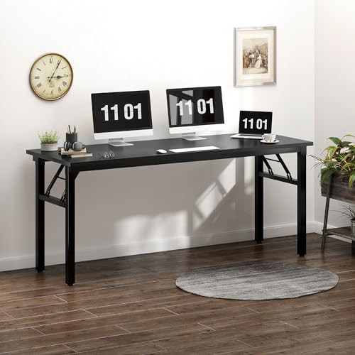 Image of Need Folding Computer Desk, Large 62 inches Folding Table for Home Office, No Install Needed Foldable Writing Table Long Desk, Space-Saving, Black