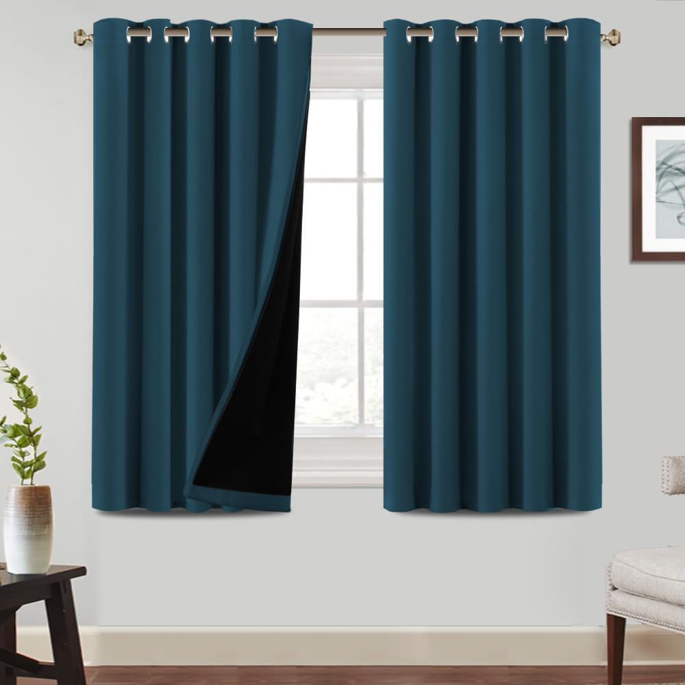 BellaHills 100% Blackout Curtains for Bedroom Thermal Insulated Blackout Curtains Heat and Full Light Blocking Eyelet Curtains for Living Room with Black Liner 2 Panels