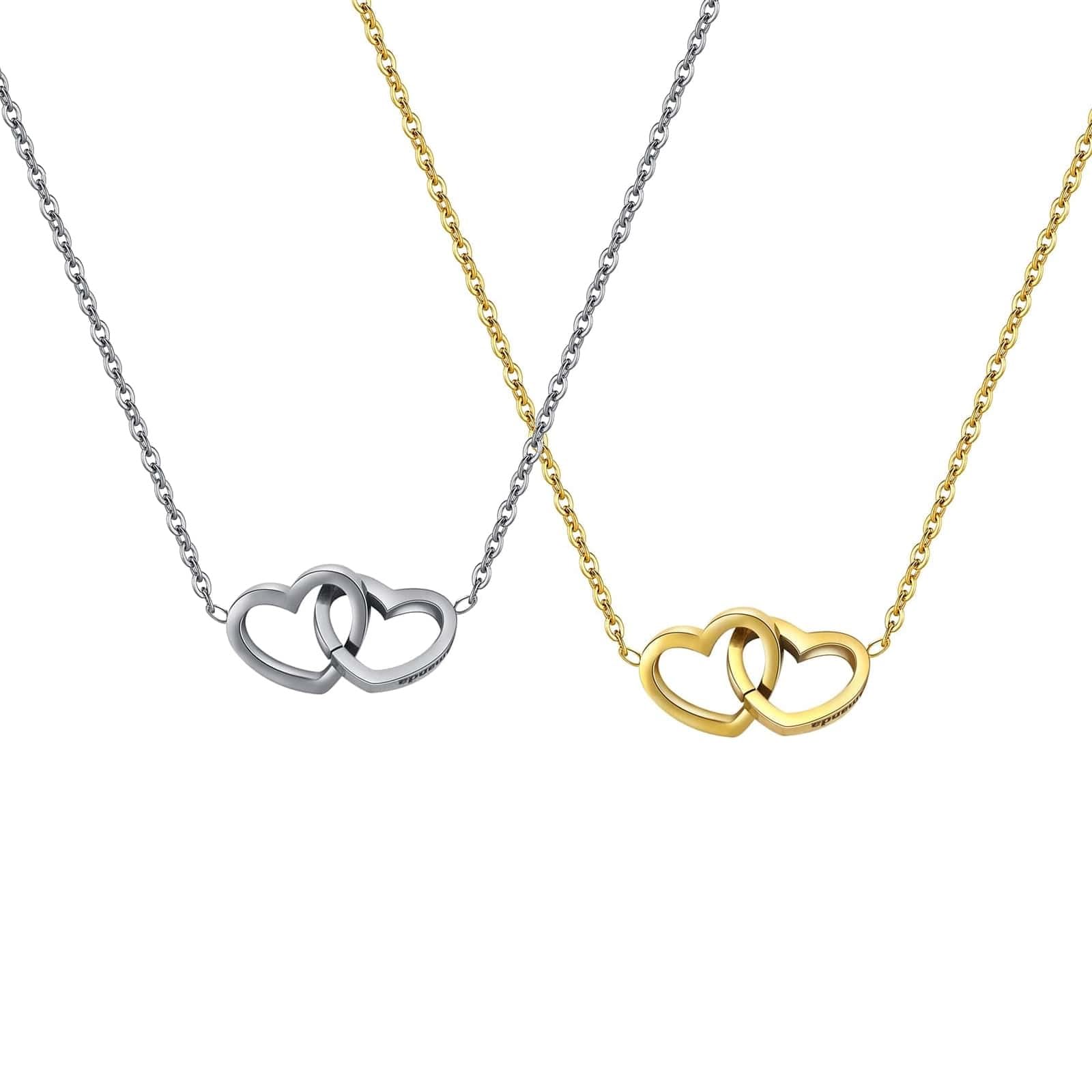Collana personalizzata con incisione | Collana con cuori collegati | Regalo per coppia o fidanzata | Regalo per mamma | Oro, argento, oro rosa | Acciaio inossidabile impermeabile | Made in Germany
