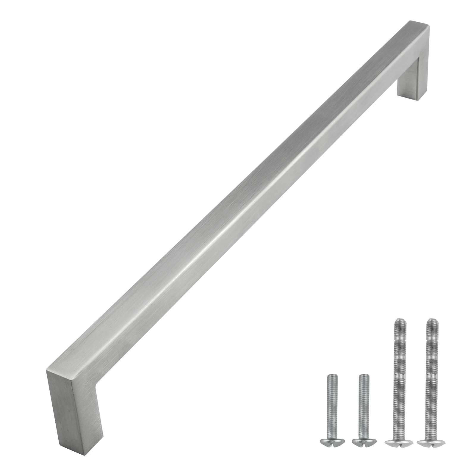 Modket Euro Square Cabinet Handle Pull 304 Stainless Steel — 10-1/2" Overall Length, 10-1/8" (256mm) Hole Centers, Brushed Nickel— 50-Packs