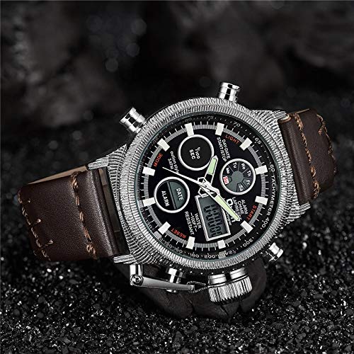 Yuxahiugnsssb heren horloges Echt leer Sport Watches High Precision Quartz waterdicht horloge Mannen multifunctionele quartz horloge (Color : 6) - Afbeelding 8