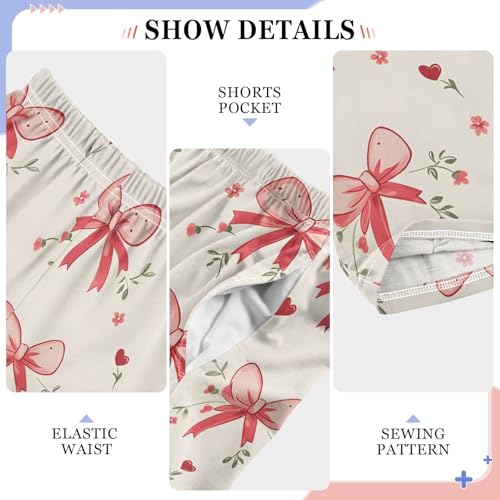 Red Bows Heart Pajama Pants Long Sleep Pants Soft Pajama Bottoms With Pockets3