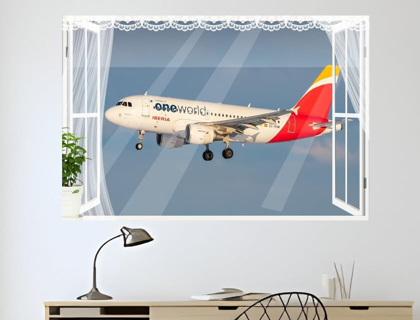 JVERF - JZZB00843 Passenger Airplanes Airbus Iberia A Side| Self-Adhesive Open Window Wall Sticker