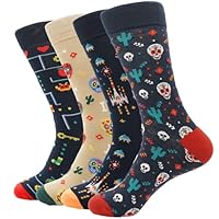 PETIBU 4 Pares Calcetines Hombre Divertidos Algodón, Regalos Originales Hombre Retro (FR/ES, Números, 40, 46, 4x Combinado 2)