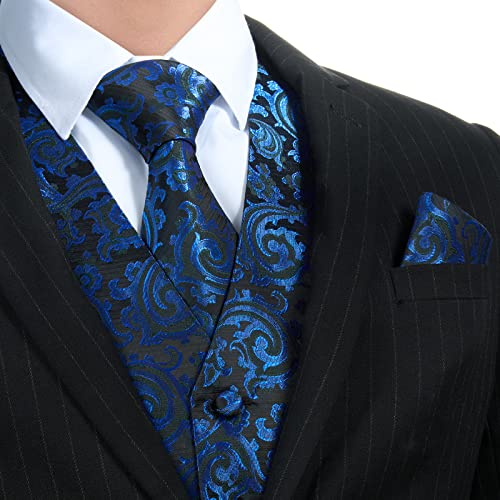 Faimo Mens Suit Vest, Mens Dress Vest For Tuxedo, Paisley Vest For Formal Waistcoat + Necktie And Pocket Square Cufflink Set #TOP1