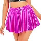 Riismen Mujeres Metalizado Rock Brillo Falda Plisada Corta Minifalda Brillante Falda Plisada Tutú Disfraz De Baile Ropa De Fiesta Club Rosa Fuerte L