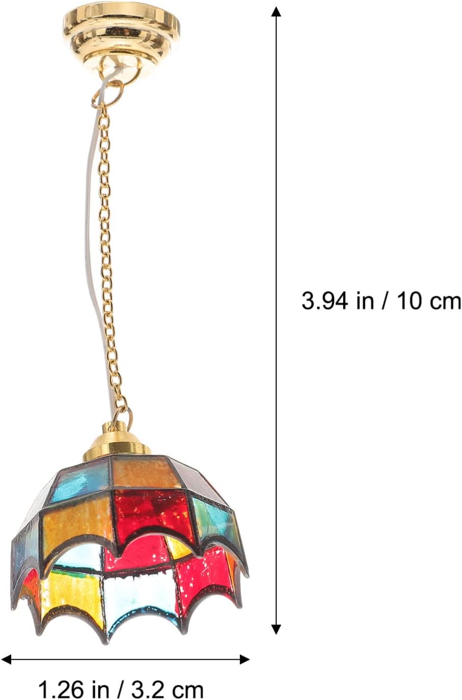 Uonlytech Mini Adornment Dollhouse Ceiling Light Battery Operated Miniature Hanging Led Lamp with on/Off Switch Adhesive and Magnet Base for Realistic Doll Furniture Decoration 3.93X1.25X1.25 Inch