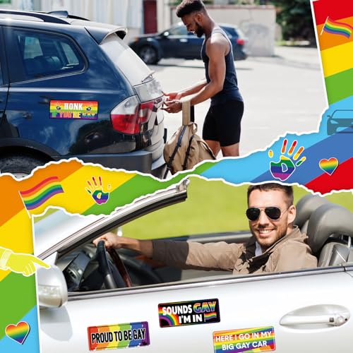Image of 12 Pcs Gay Pride Funny Magnet Bumper Sticker LGBT Rainbow Pride Prank Magnetic Sign for Vehicle Truck Reusable Magnet Sticker for Fridge(Classic)