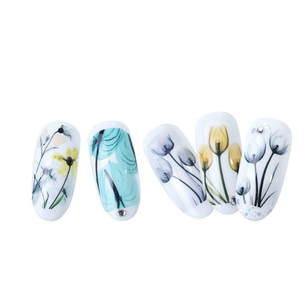 12 Design Fiore in Fiore Trasferimento d'Acqua Adesivo per Unghie Arte Slider Floreale Decalcomania Avvolgente Completa Filigrana sulle Punte delle Unghie