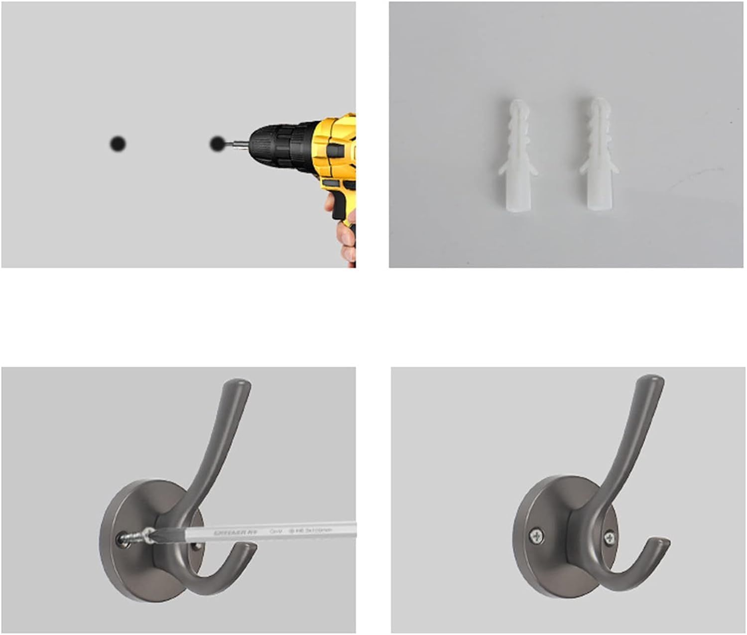 Ganci da muro, Confezione da 5 ganci appendiabiti doppi grandi e resistenti, montati a parete con viti, for accappatoio, rustici for appendere cappotti, asciugamani, cappelli, tazze, chiavi(A)