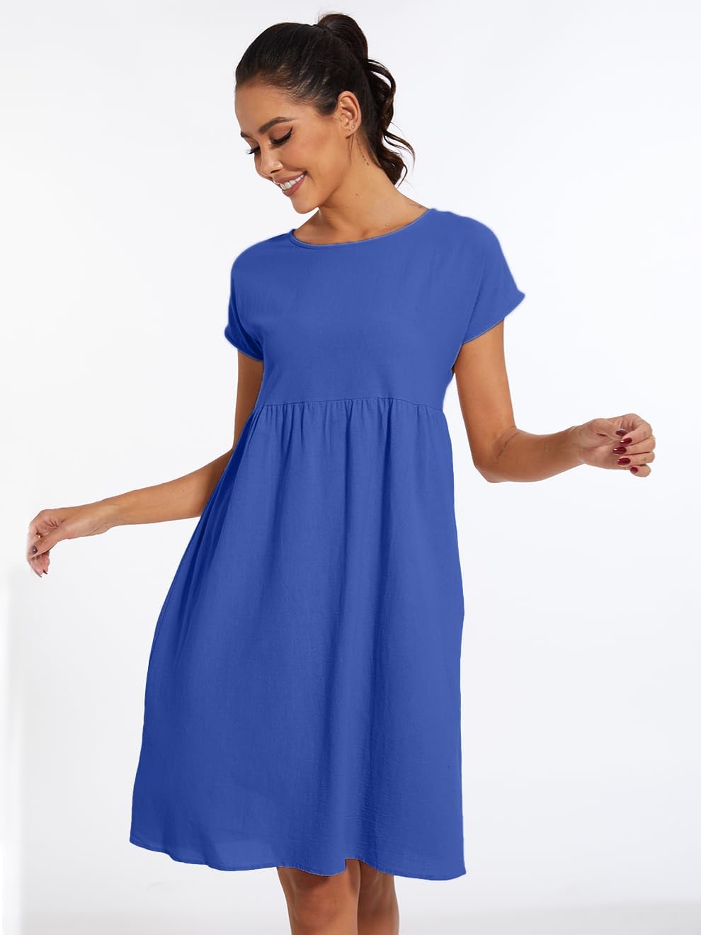 Dresses for Women 2024 Casual Summer Cotton Dress with Pockets Short Sleeve Loose Midi Shirt Dress - Image 5