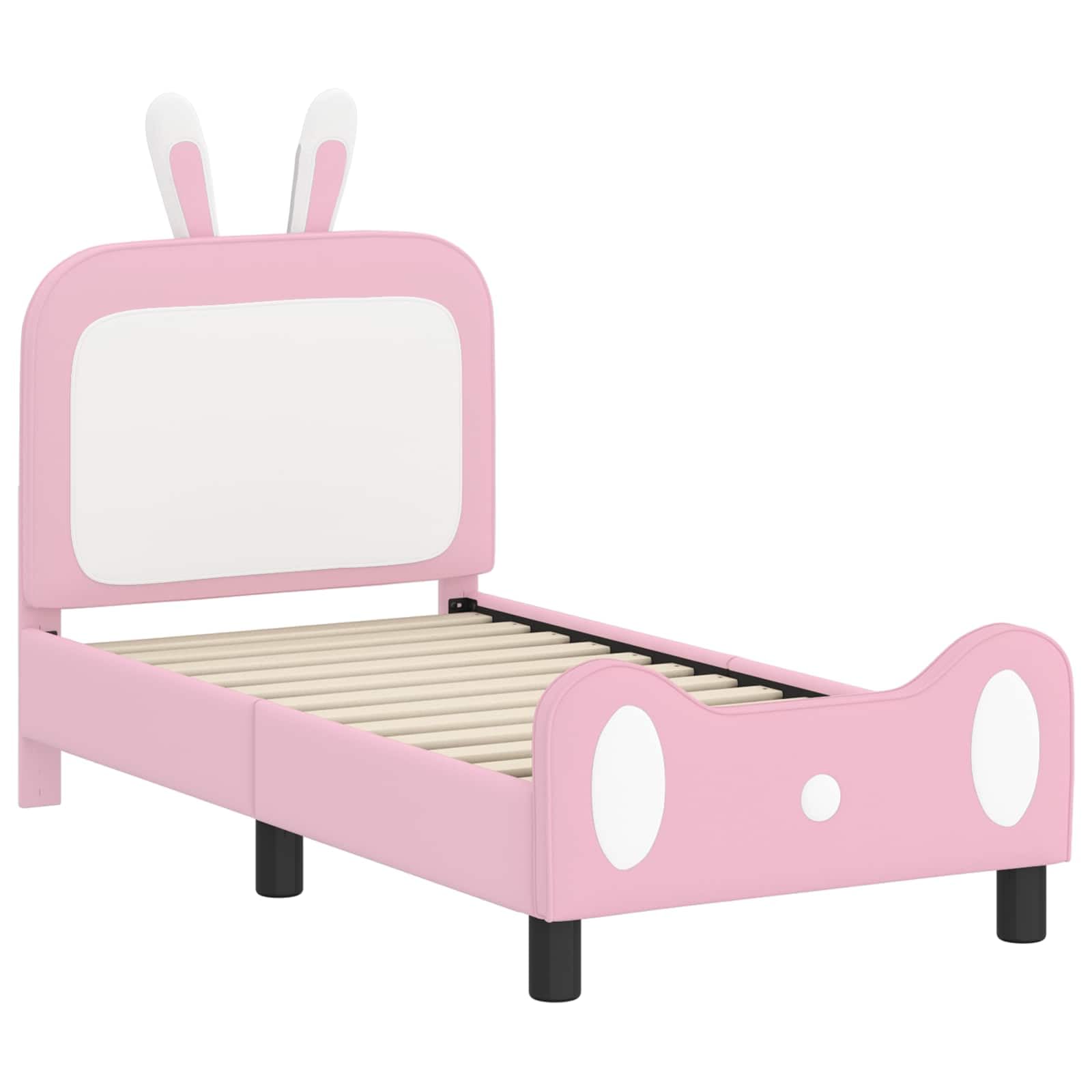 Kinderbettgestell mit Kopfteil in Rosa 70 x 140 cm aus Holzwerkstoff für Kinderzimmer, stabiles Bett mit Lattenrahmen, einfache Montage, langlebige Basis für sicheren Schlaf