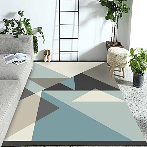 Tapis triangle géométrique bleu 80x160cm avec surface douce lavable