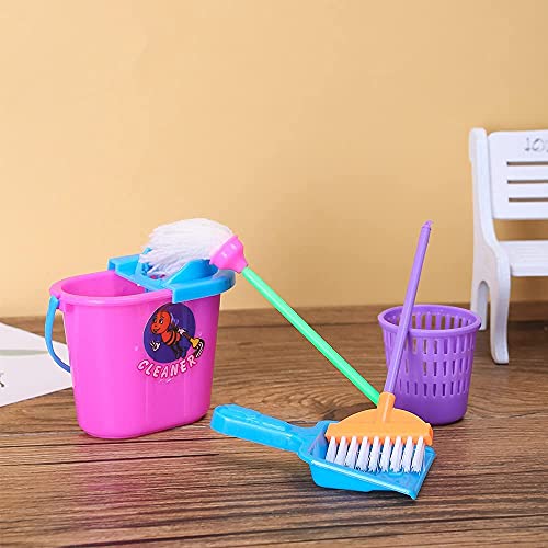 E-TING Miniature Mop Dust Pan, Brush, Broom, Bucket Doll Housework Cleaning Supplies Tools Set Dollhouse Furniture Decoration Accessories for 7 - 11.5 inch Dolls Accessories