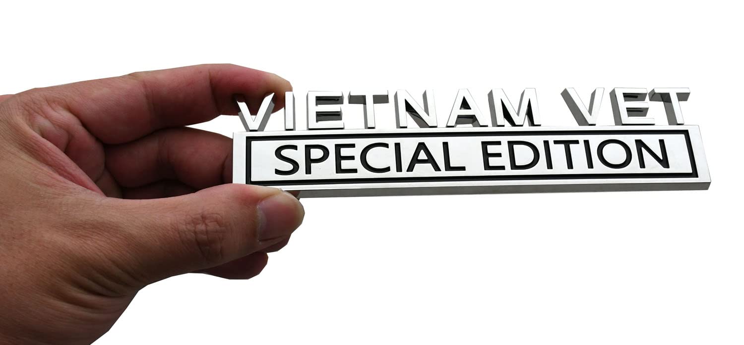 1pc Vietnam Vet Special Edition Emblems 3D Raised Decals Exterior Truck Stickers Fender Vietnam Veteran Badges Replacement for F150 F250 F350 Chevy Silverado 1500 2500 Chevrolet C10 C15 (Chrome)