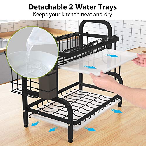 Dish Drying Rack, 1Easylife 2-Tier Compact Kitchen Dish Rack Drainboard Set, Large Rust-Proof Dish Drainer with Utensil Holder, Cutting Board Holder for Kitchen Counter Tableware Organizer Space Saver - Thumbnail 3