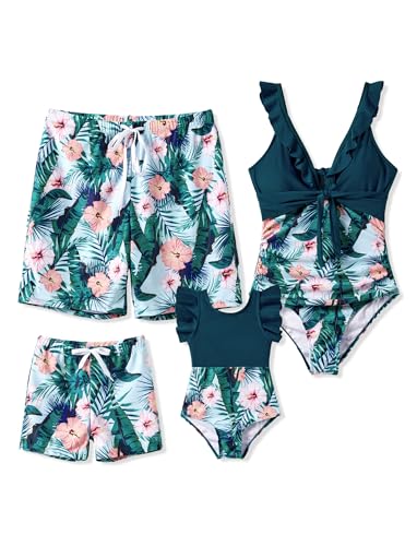 PATPAT Family Matching Swimwear Floral Print Sleeveless Ruffled One Piece Bathing Suits