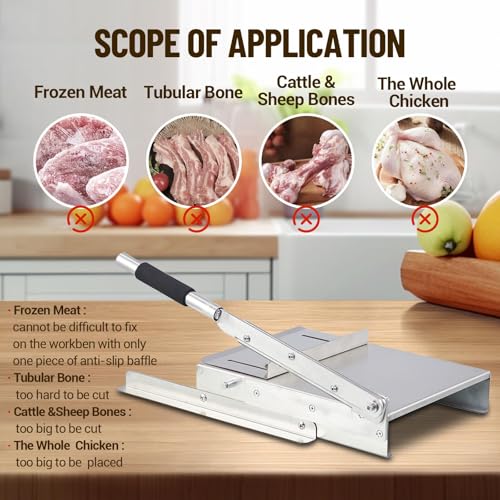 Manual Meat Slicer, Portable Frozen Meat Cutter, Stainless Steel Vegetable Meat Cleavers Beef Mutton Roll Slicing Machine for Home Restaurant Cooking Hotpot