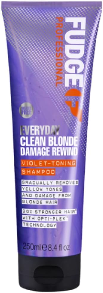 Fudge Professional Everyday Clean Blonde Damage Rewind Shampoo, Daily Purple Toning for Blonde Hair, Bond Repair Technology, 250 ml