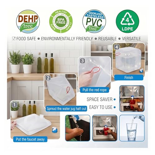 BEWBBAT 2 Pack Contenedor de Agua Plegable con Grifo 15 litros, Botella de Agua Plegable para Camping, Senderismo, Pesca y Emergencias miniatura 3