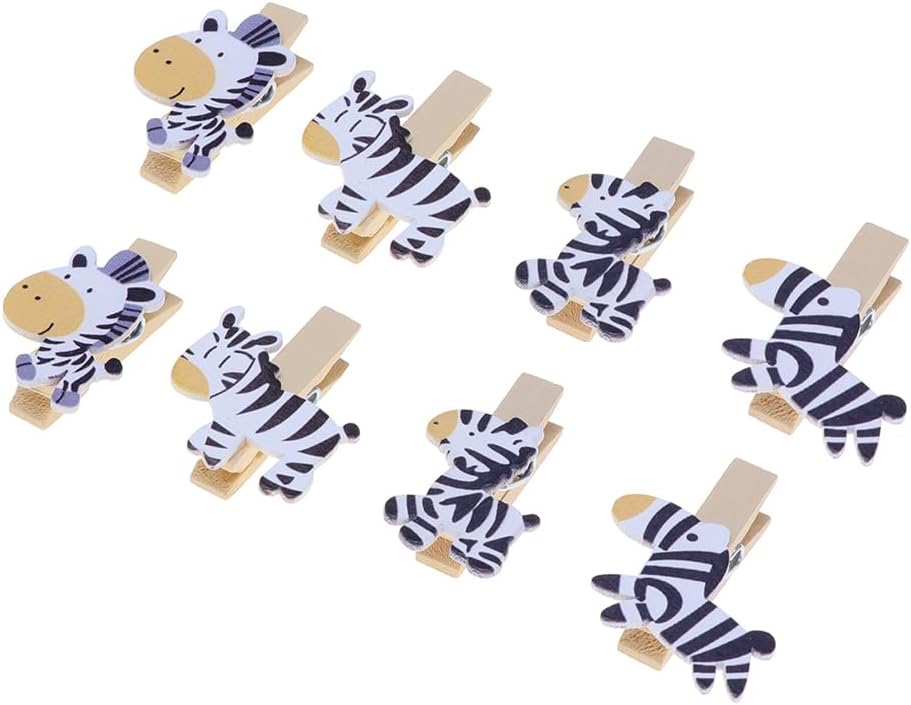 Amosfun Cartoon Zebra Wooden Clips 1.37 in Photo Clips for DIY Crafts Picture Holder Note Clips Card Display Home Office Decor