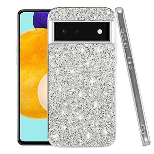 Coque Google Pixel 6 Pro à paillettes argentée en TPU antichoc pour femme