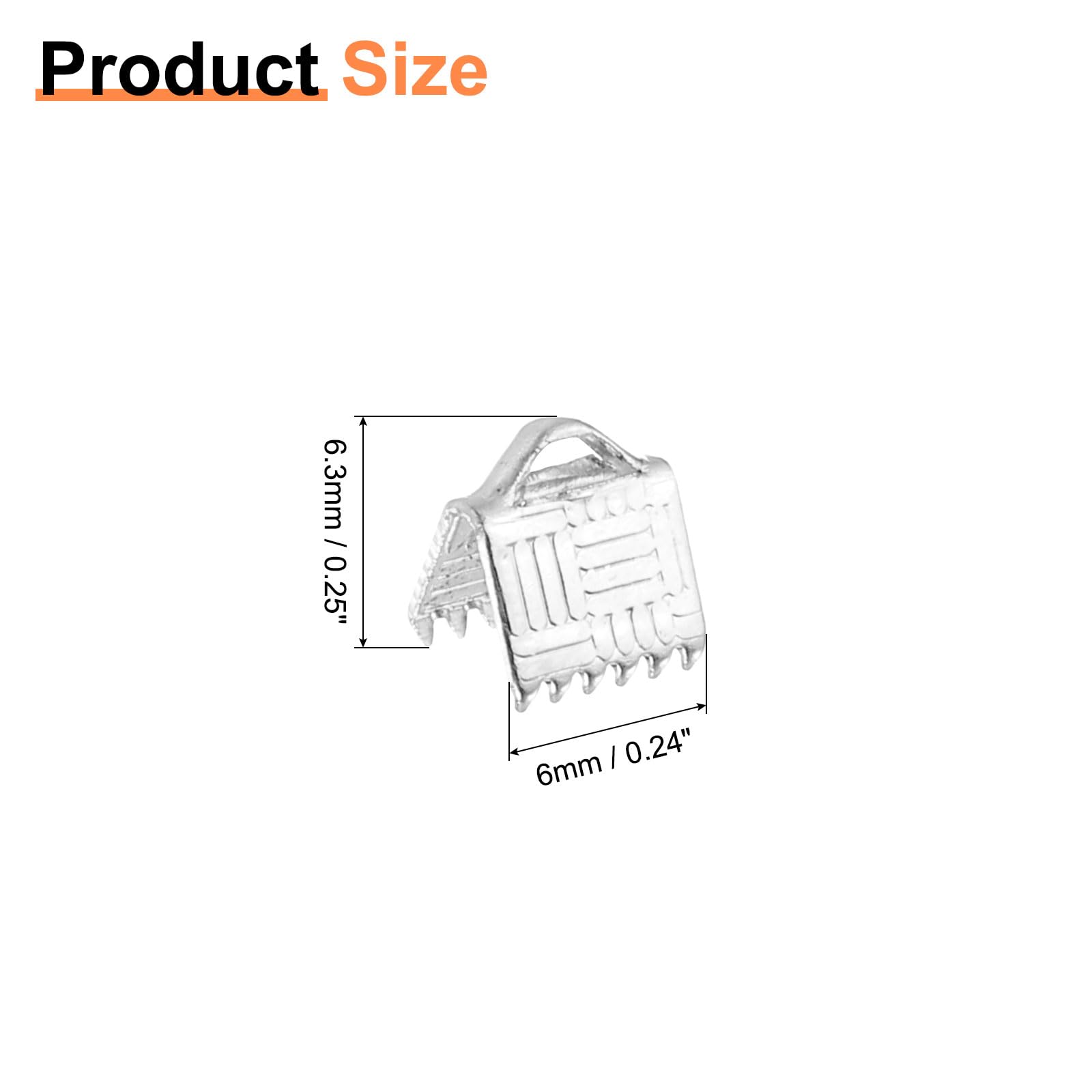 uxcell 150Pcs Ribbon End Crimp Clamps, 6mm Stripe Texture Pinch Cord End Clasps for Ribbon Lace Bookmark Ends Keychain DIY Bracelet Making, White Silver