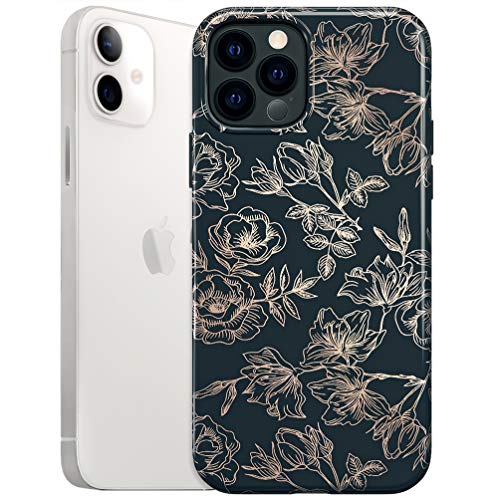 Velvet Caviar Compatible with iPhone 12/12 Pro Case for Women Cute - 10ft Drop Tested - Protective Phone Cover (Floral Rose Gold, Black)