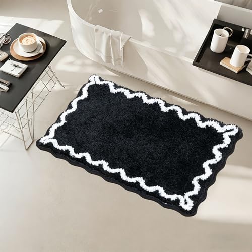 Amazon.com: ORTIGIA Black Bath Mat with White Scallop Non Slip, Quick ...