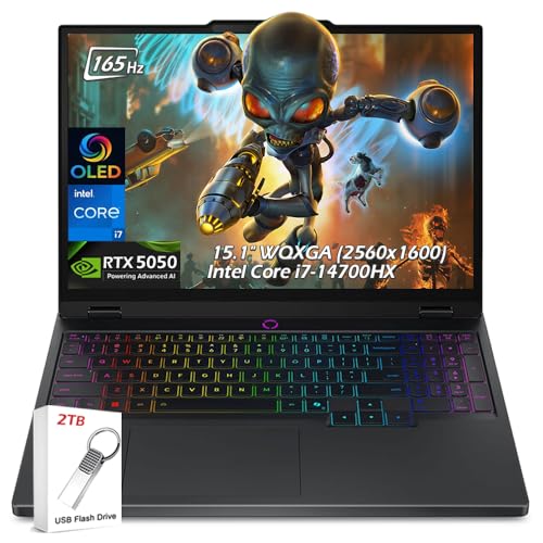 Image of Lenovo Legion 5i Gaming Laptop - 15.1 inch 2.5K OLED 165Hz - Intel Core i7-14700HX - NVIDIA GeForce RTX 5050 16GB RAM 1TB SSD Backlit KB Wi-Fi7 Win11 Eclipse Black w /2TB USB Drive, W /GaLiMu
