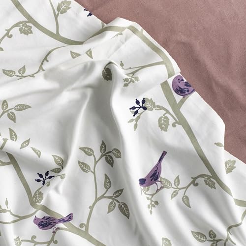 Image of Tranquebar Curtain Co. Cotton Curtains 7 Feet Long Set of 3, 60-65% Room Darkening, Pink Bird Print, Door Curtains 7 Feet Long Set of 3, BackTabs, Yori Red Combo(213 cm) - Set of 3