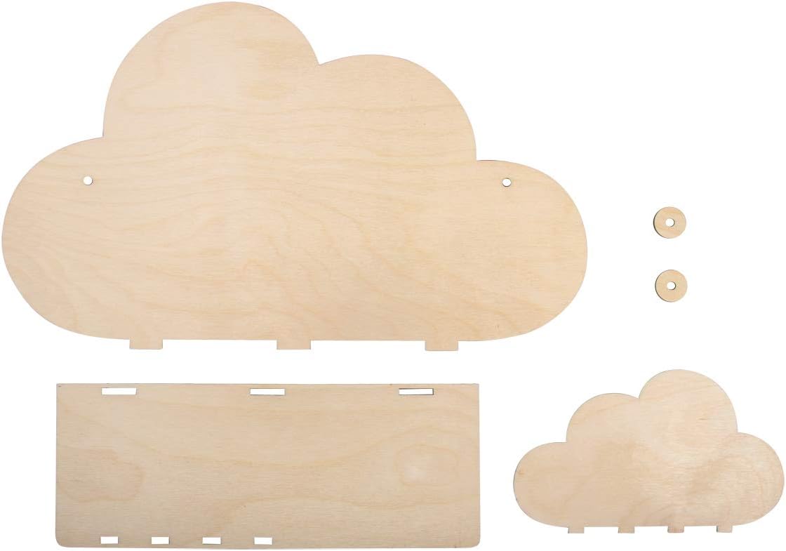 Rayher 62975505 Wood Shelf Construction Kit with Interlocking Parts, Cloud-Shaped Kid's Wooden Shelf, 5 slot-together Pieces, 35x21x10 cm