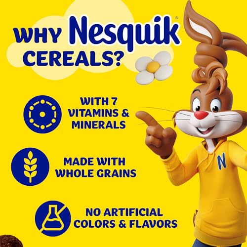 Nesquik Nestle Chocolate Breakfast Cereal, Value Pack, Made with Whole Grain, Pack, 625g