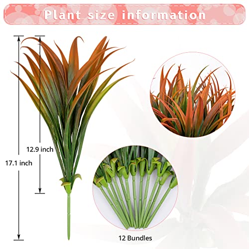 Luzoga 12 Pcs Outdoor Fake Plants Uv Resistant Artificial Tropical Plants Fake Grass For Home Window Garden Office Patio Hanging Planter Pathway Front Porch（Sunset Red） #TOP1