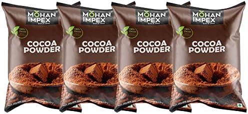 Mohan Impex Cocoa Powder 500g (Pack of 4) | 100% Pure Unsweetened Cocoa | Rich Flavor for Baking, Cakes, Brownies, Hot Chocolate, Milkshakes, Desserts & Confectionery Use