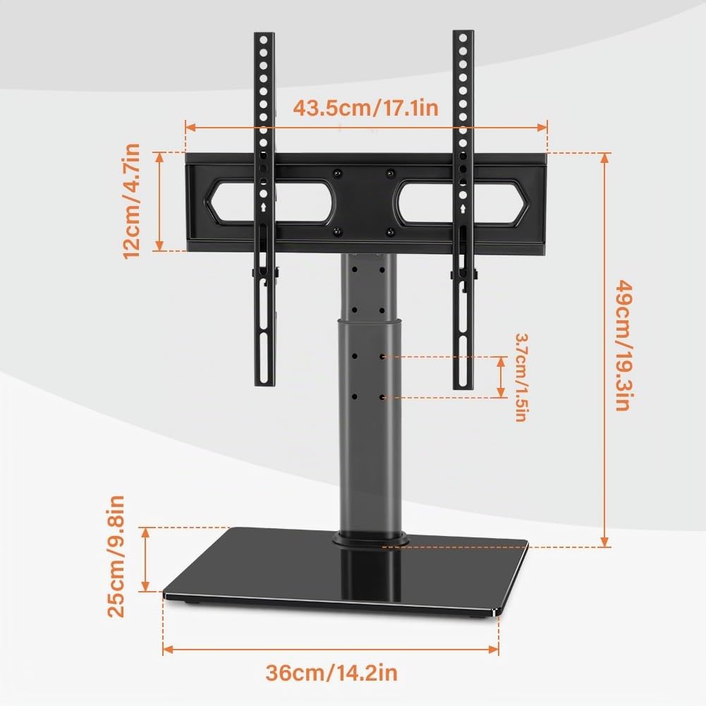 KKTONER Supporto TV da Tavolo Universale per Televisori da 27 a 65 Pollici, Base in Vetro Temperato, Regolabile in Altezza, Supporta Fino a 40kg, Compatibile VESA 100x100 a 400x400