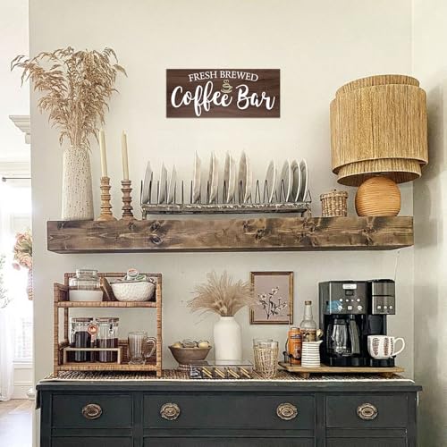 Image of Rustic Coffee Bar Sign Wall Decor - Vintage Wood Grain Hanging Plaque for Kitchen, Cafe Bar Home Housewarming - Farmhouse Style Coffee Station Accessories, Self Serve Fresh Brewed Sign - 13.7x5.9 Inch