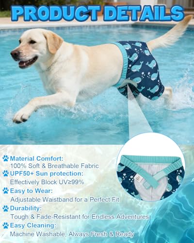 Image of CuteBone Dog Swim Trunks Swimsuit Durable & Comfortable - Quick-Dry, Adjustable Waistband Shorts, UV Protection Bikini- Perfect for Beach, Pool & Outdoor Fun, Dinos DST15L
