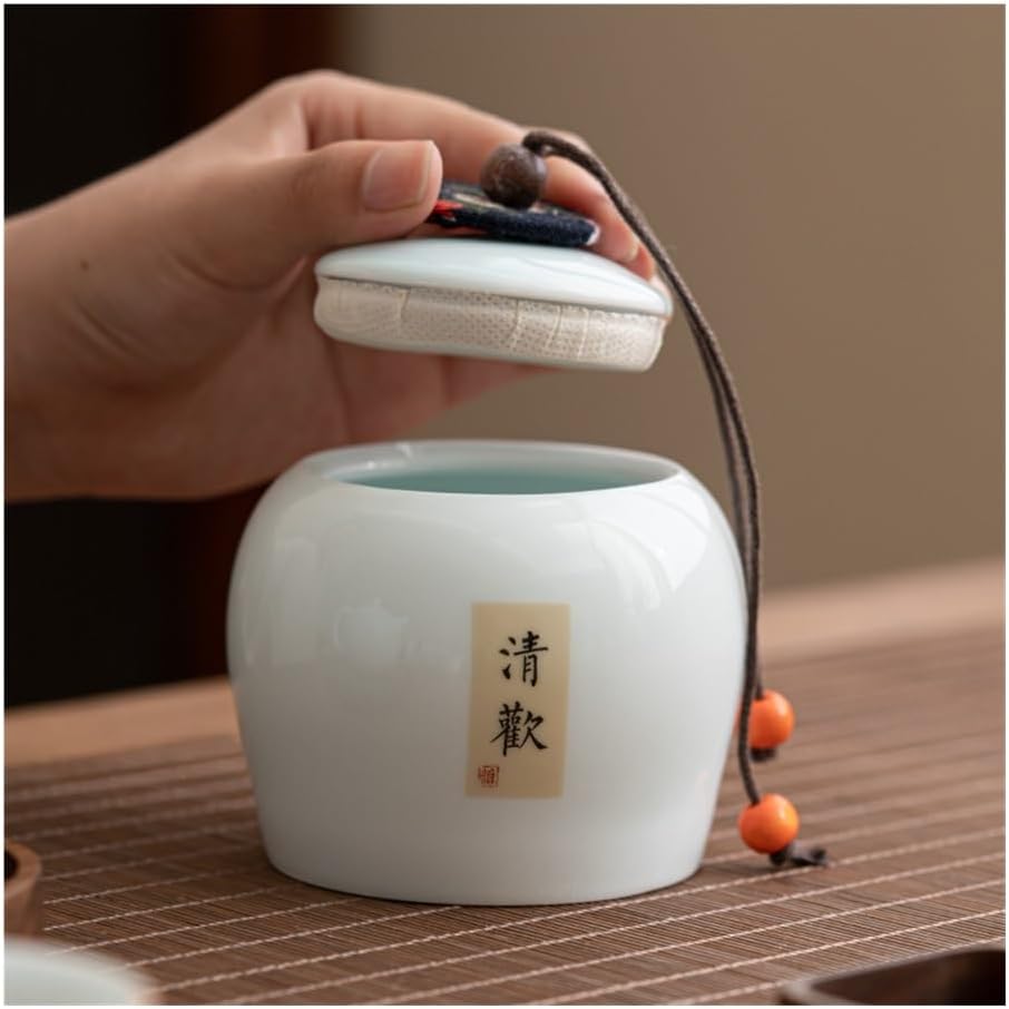 Tea Container Home Celadon Tea Canister With Lid 260ml Simple Chinese Set Sealed Storage Jar