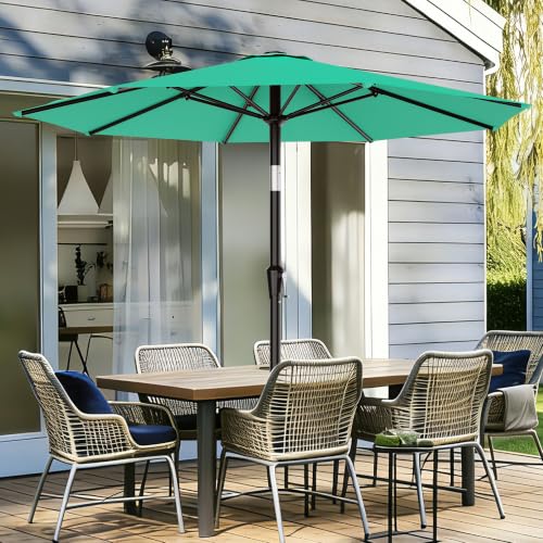 Image of AreShark 10 FT Patio Umbrella for Outdoor, Outdoor Table Umbrella with Push Button Tilt and Crank, Outdoor Patio Umbrellas with 8 Sturdy Ribs for Market, Garden, Pool (Aqua Sky)