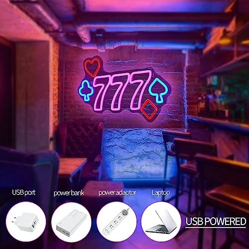 Image of 777 Casino Neon Signs for Wall Decor Pink LED Light Sign for Poker Room Decor Light Up Sign for Birthday Party Decoration USB Powered