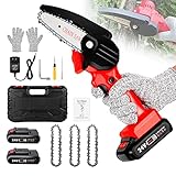 2NLF Mini Chainsaw with 24V 2pcs Batteries 3 Chains, 4-Inch Cordless Mini Chainsaw Battery Powered with Safety Lock, One-Handed Portable Power Small Mini Chain saw for Garden Branch Wood Cutting