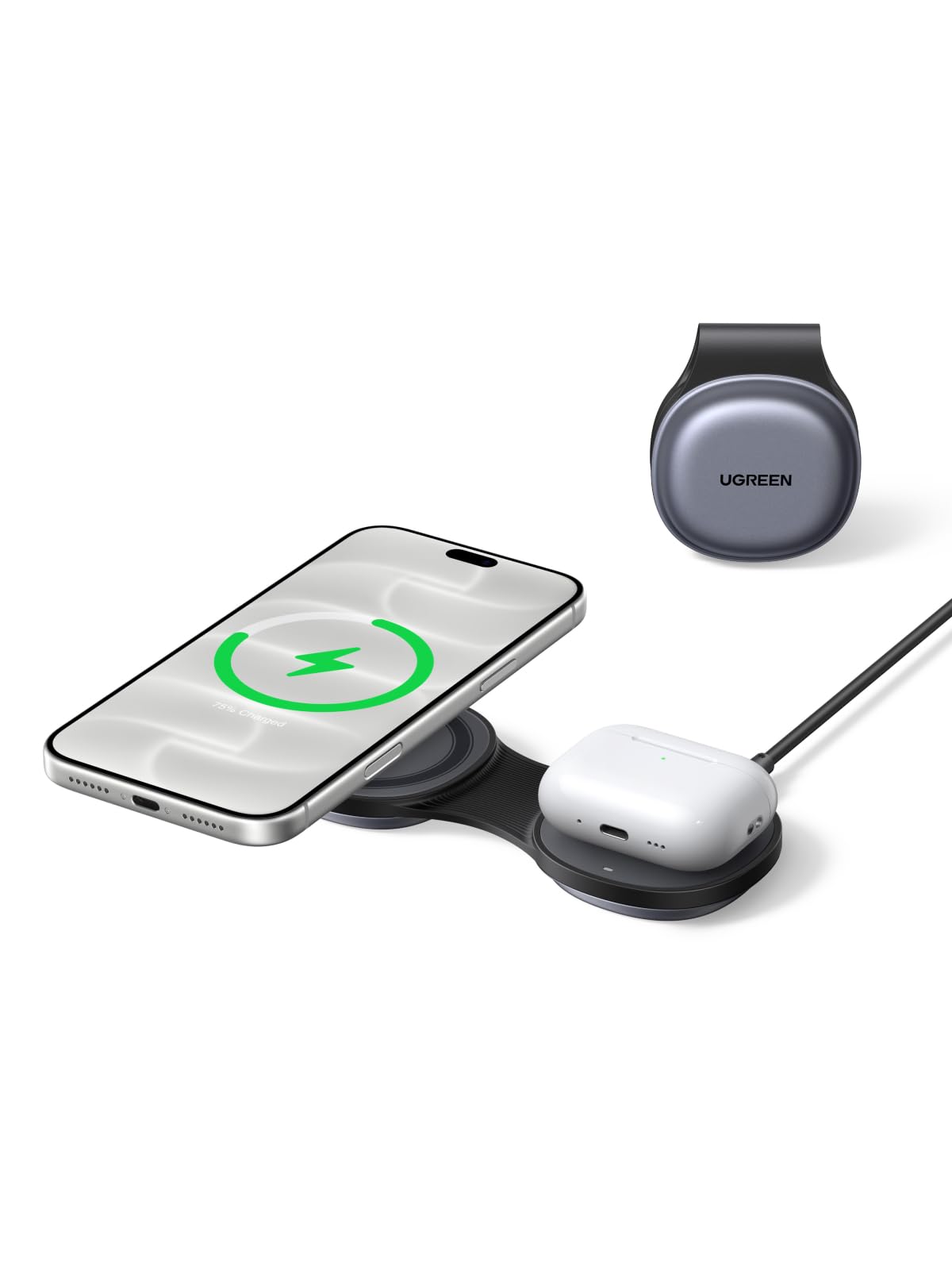 UGREEN MagFlow Qi2 25W Caricatore Wireless 2 in 1 Flessibile MagSafe