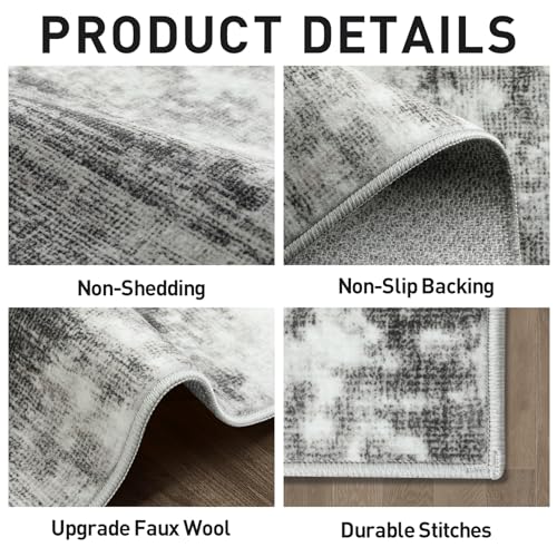 5x7 Area Rugs Washable Rug: Modern Abstract Living Room Rug Soft Anti-Skid Thin Carpet Indoor Floor Non-Shedding Carpets for Bedroom Dining Room Farmhouse Nursery Home Office - Black Grey
